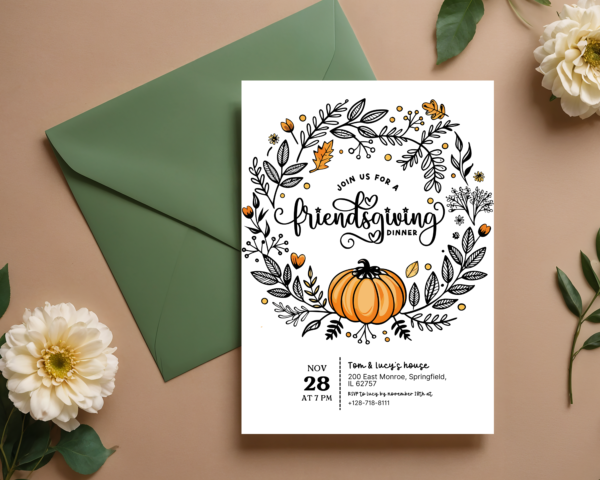 Printable Thanksgiving wreath invitation | Canva editable | Template #011 - Image 2