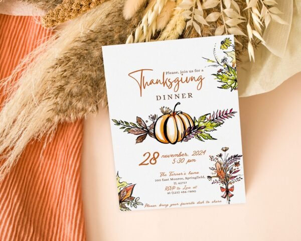 Printable Thanksgiving wreath invitation | Canva editable | Template #016 - Image 2