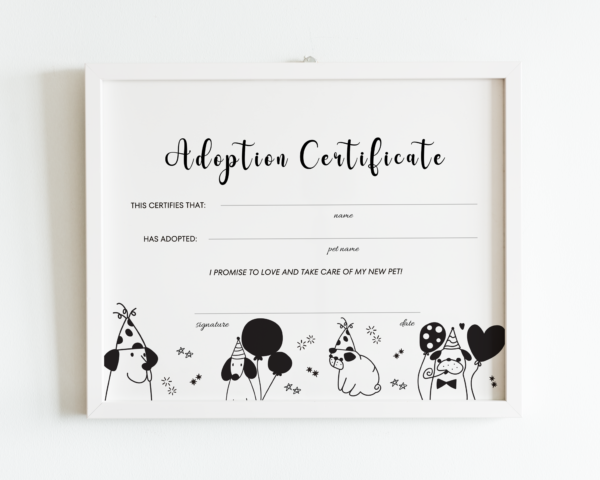 Printable dog adoption certificate | Canva editable | Template #010